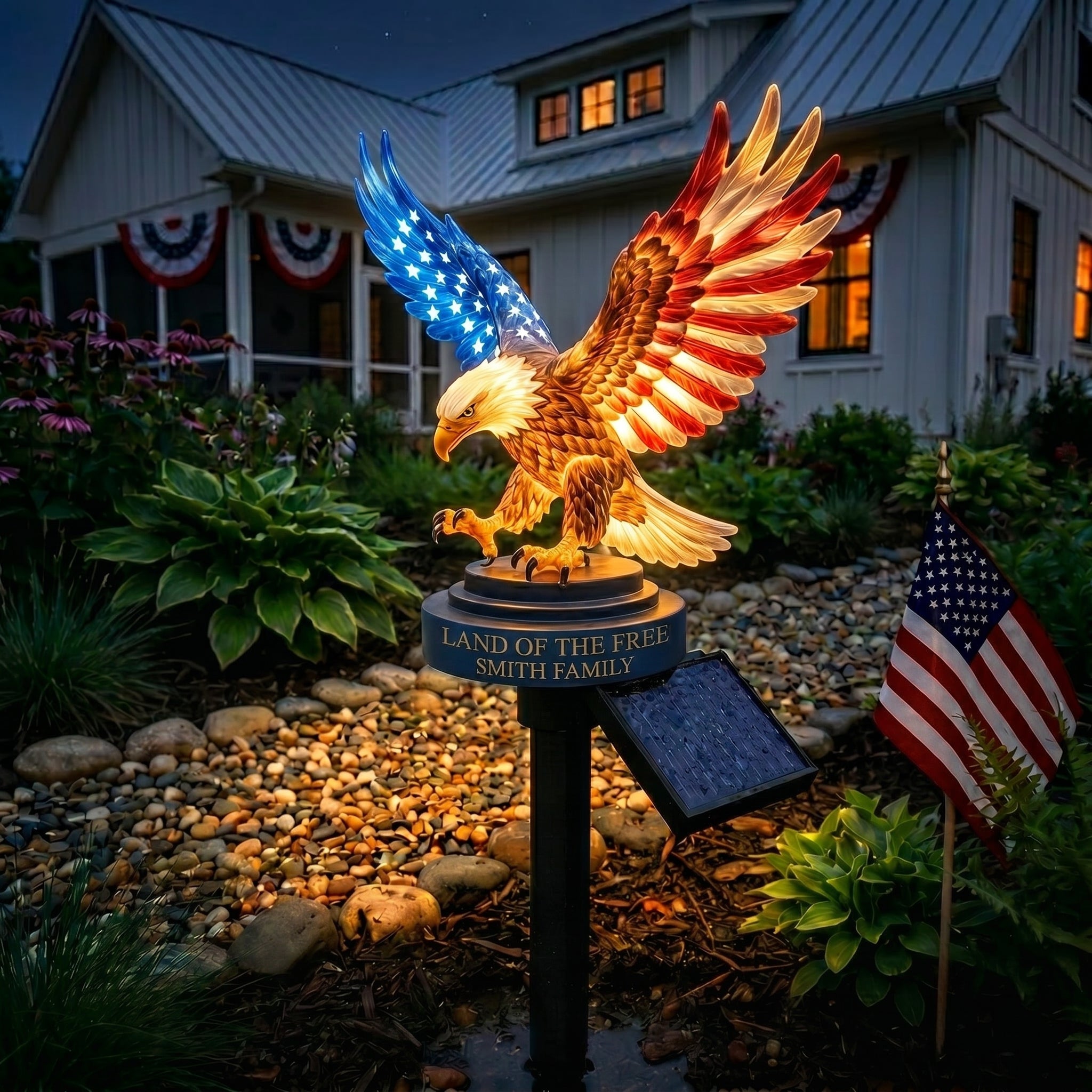 🦅 Personalized Solar Eagle Garden Light – A Glowing Tribute to