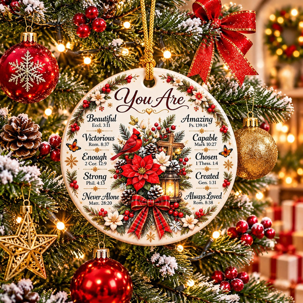 You Are Beautiful Amazing Christian Ceramic Ornament – Inspirational Bible Verse Christmas Tree Decoration, 8cm Round Keepsake Gift