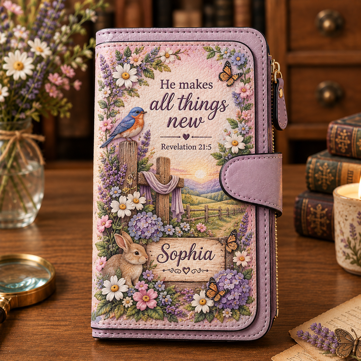 📖 Personalized Floral Scripture & Blessing Wallet