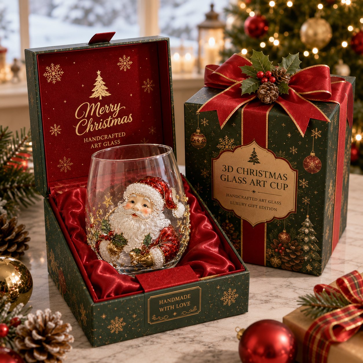 🎄🥂Christmas Stemless Wine Glass – Celebrate the Season with Every Sip