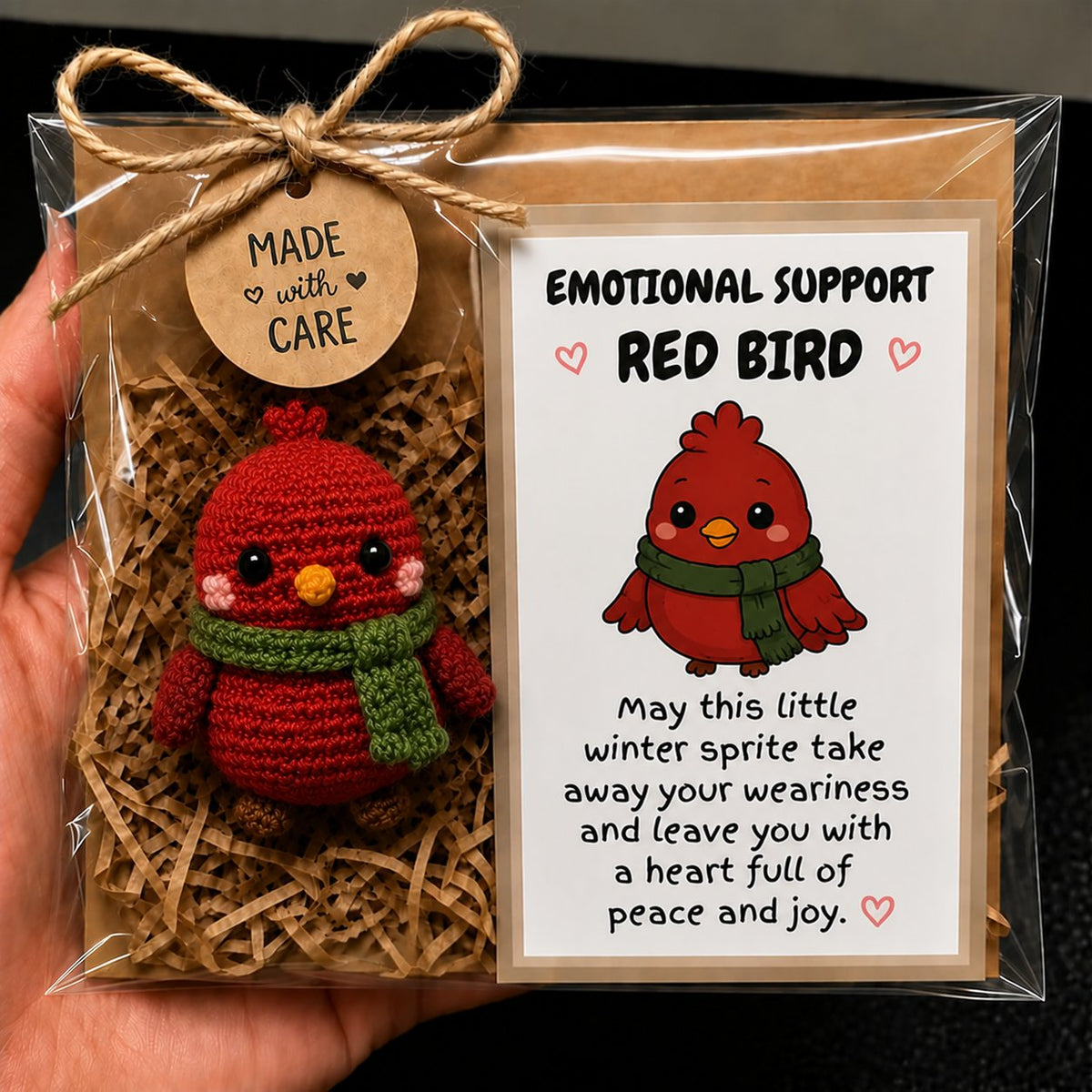 ๐ Emotional Support Crochet Plushie โ Handmade Pocket-Sized Christmas Cheer ๐งก