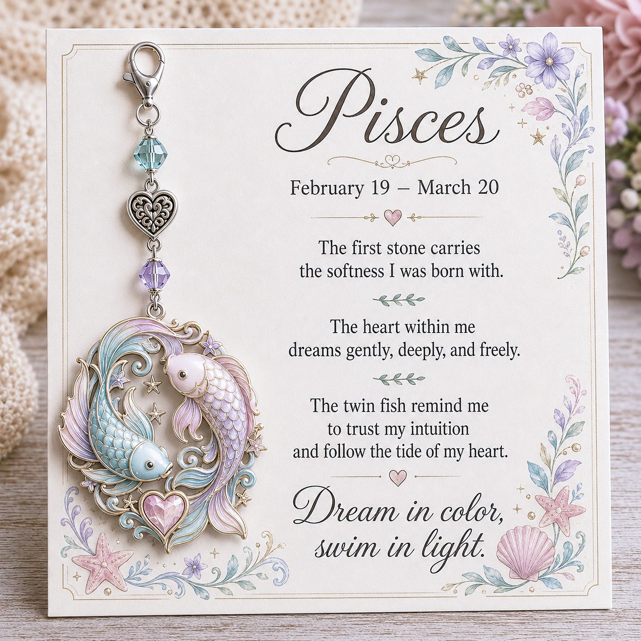 π Zodiac Birthstone Charm Keepsake Card