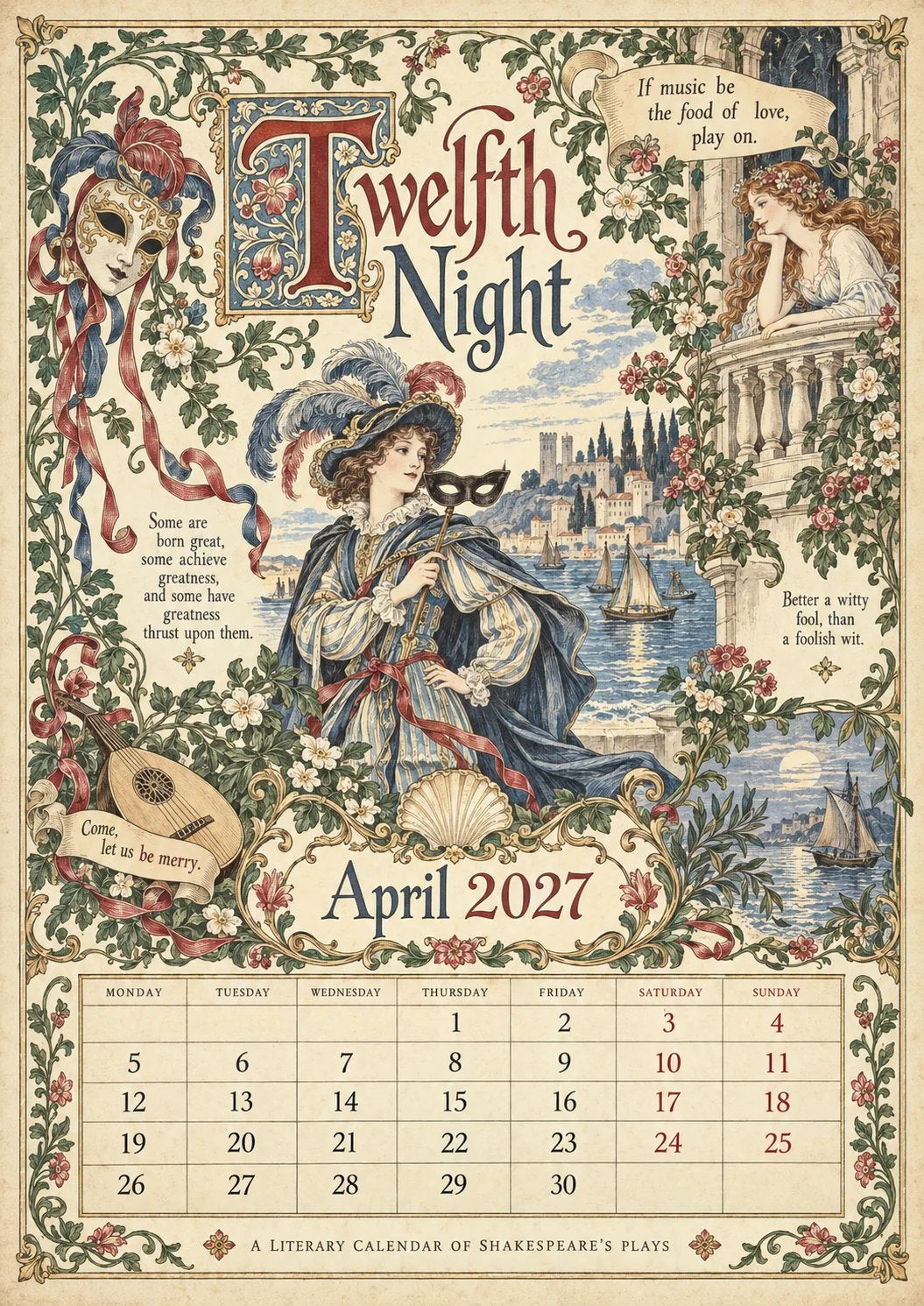 2027 Shakespearean Literary Wall Calendar –Vintage Medieval Art, 12 Months of Iconic Plays