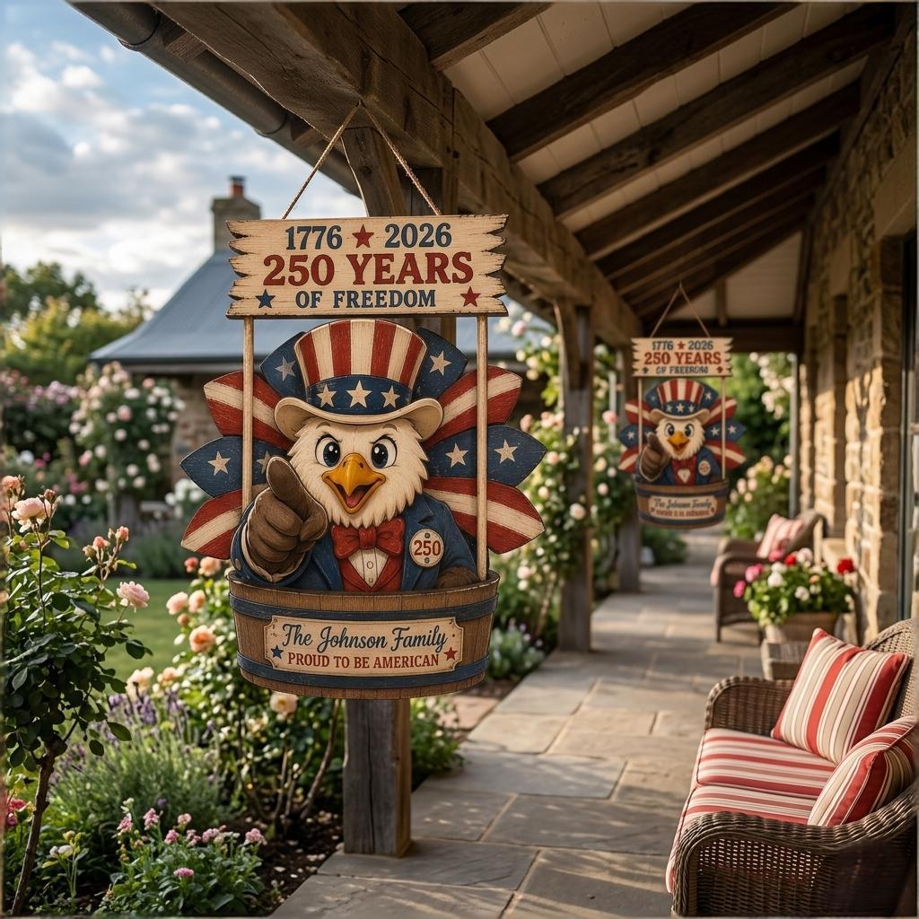 Personalized 250th Anniversary Patriotic Eagle Wind Spinner Yard Decor