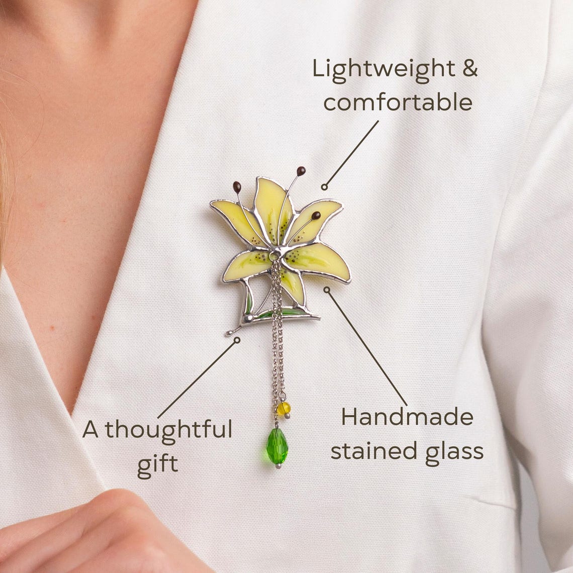 Lily jewelry stained glass brooch