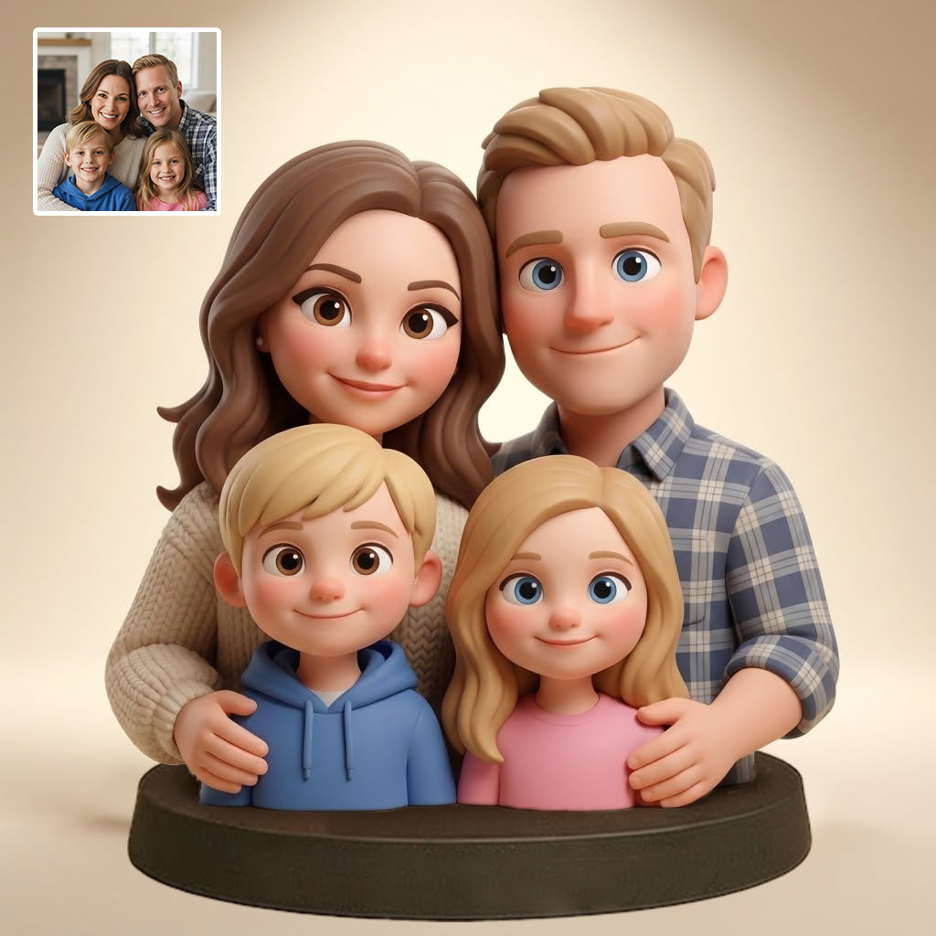 Cartoon-Style Personalized Photo Desk Decor - A Heartfelt Gift For The Whole Family
