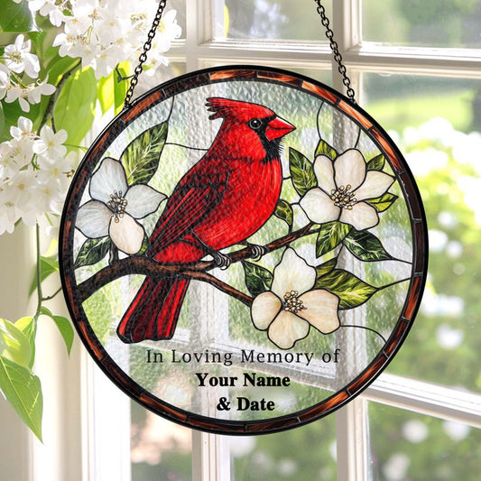 🕊️ Personalized Memorial Stained Glass Suncatcher – Cardinal Glass Decor