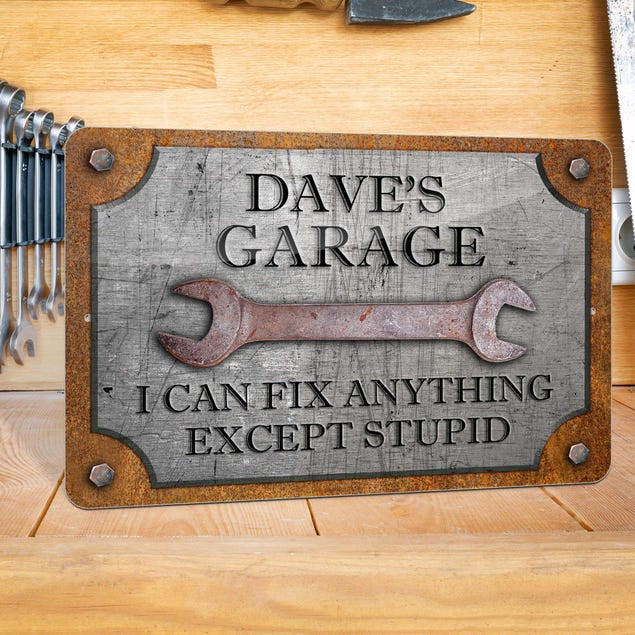 👨‍🔧 Father’s Day Gift – Custom Garage Sign | “Can’t Fix Stupid” Rust & Steel Design