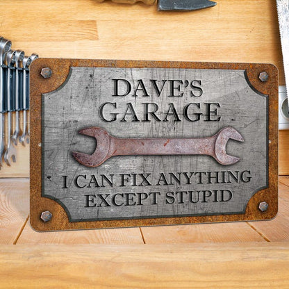 👨‍🔧 Father’s Day Gift – Custom Garage Sign | “Can’t Fix Stupid” Rust & Steel Design