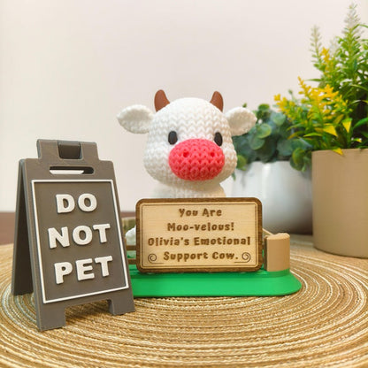 Emotional Support Cow Desk Buddy | Personalized Cow with Custom Wooden Sign