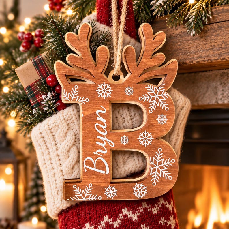 Custom Reindeer Initial Ornament