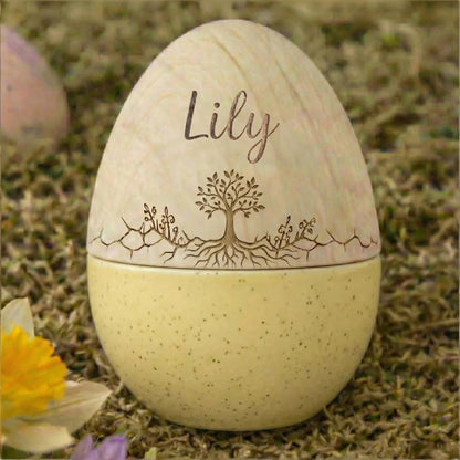Personalized Engraved Wooden Easter Egg with Custom Name, Fillable Bunny/Flower/Tree/Star Keepsake, Reusable Easter Basket Decor & Gift for Kids