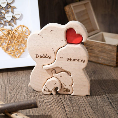 🐘Wooden Elephant Family Puzzle – Animal Family Decor