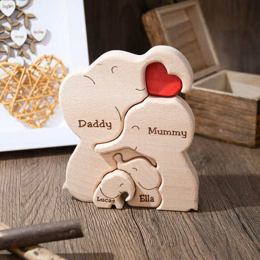 🐘Wooden Elephant Family Puzzle – Animal Family Decor