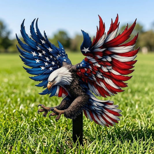 🦅 2D American Flag Eagle Metal Yard Stake