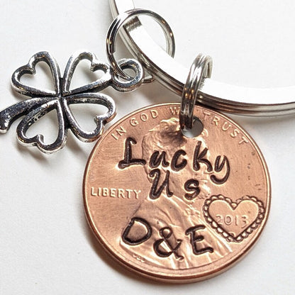 🍀 Personalized Lucky Penny Keychain – Hand Stamped Real U.S. Penny Gift for Couples & Anniversaries