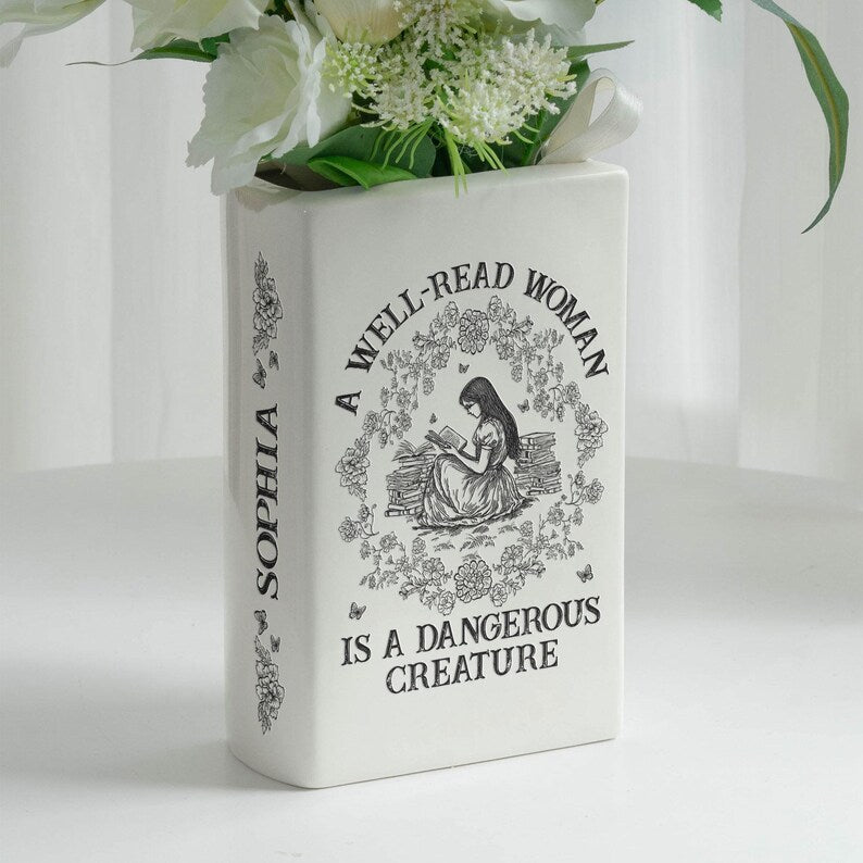 📚 Personalized Ceramic Book Vase – Home Decor Gift for Book Lovers