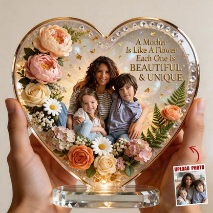 🌸 Personalized Photo Acrylic Plaque – A Mother Is Like a Flower
