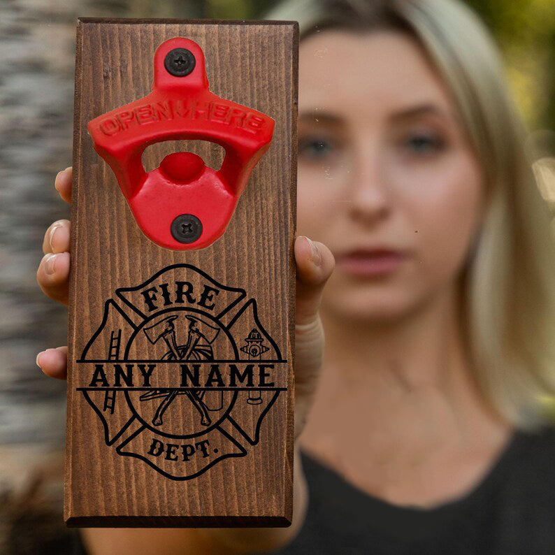 🔥 Personalized Firefighter Bottle Opener – Custom Fireman Gift
