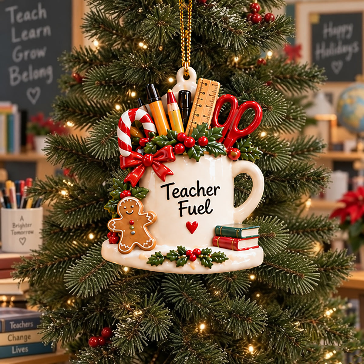 Teacher Appreciation Christmas Ornament – Rustic School-Themed Tree Decor