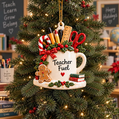 Teacher Appreciation Christmas Ornament – Rustic School-Themed Tree Decor