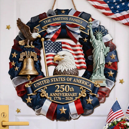 ✨Personalized America 250th Anniversary Wood Wreath – 1776-2026 Patriotic Door Sign