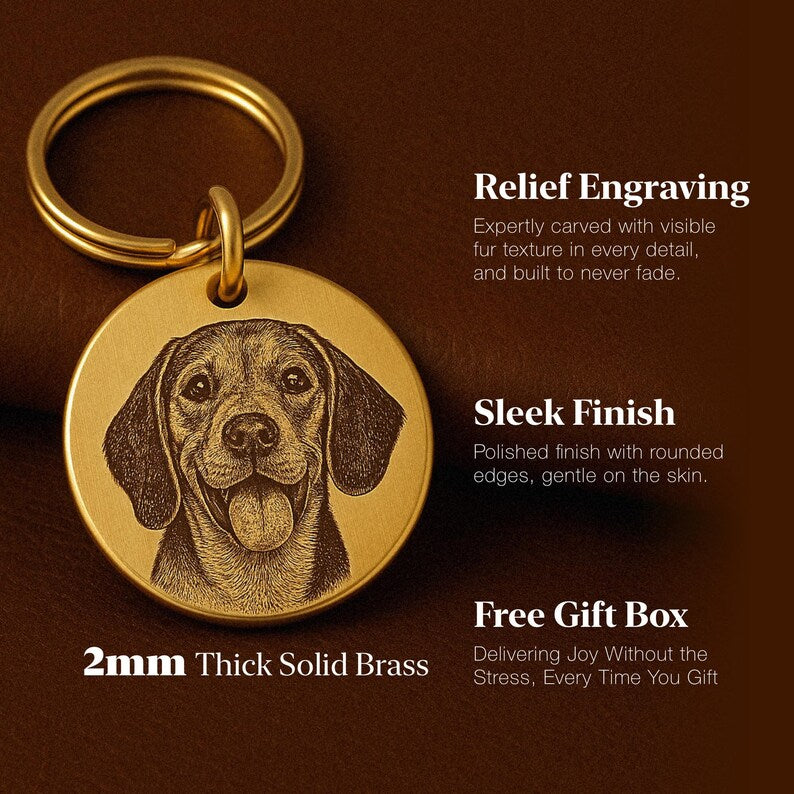 🔑Personalized Pet Photo Keychain – Custom Pet Portrait Engraved in Solid Brass