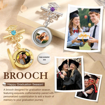 🎓 Personalized Graduation Lapel Pin with Photo & Birthstone – Custom Graduation Cap Memorial Brooch