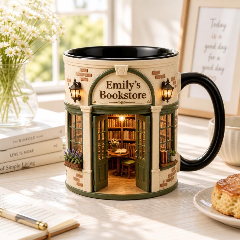 ☕ Personalized Bookstore Mug – Custom Book Lover Gift, Cozy Reading Nook Coffee Cup