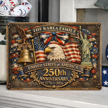 🎖️ Custom Patriotic Family Metal Sign – 250th Anniversary USA Decor