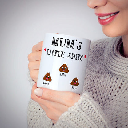 Personalized Mum Gift – "Mum's Little Shits" Mug and Coaster Set