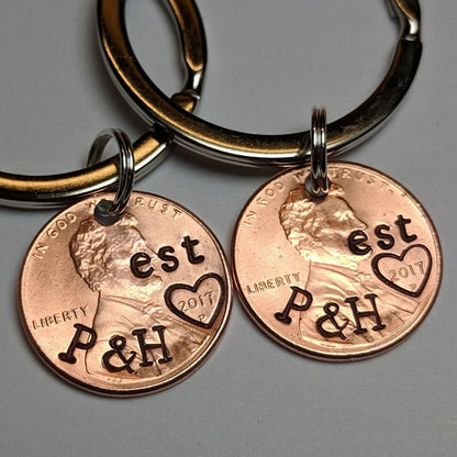 🍀 Personalized Lucky Penny Keychain – Hand Stamped Real U.S. Penny Gift for Couples & Anniversaries