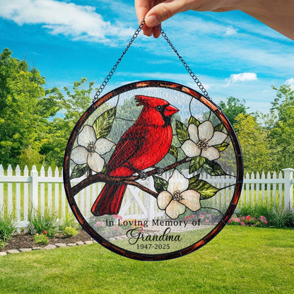 🕊️ Personalized Memorial Stained Glass Suncatcher – Cardinal Glass Decor