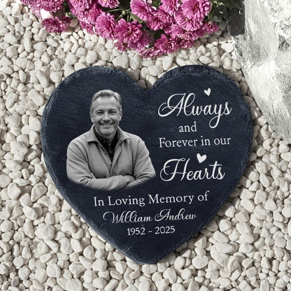 Custom Photo Memorial Garden Stone – Personalized Heart or Circle Slate Plaque
