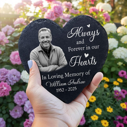 Custom Photo Memorial Garden Stone – Personalized Heart or Circle Slate Plaque