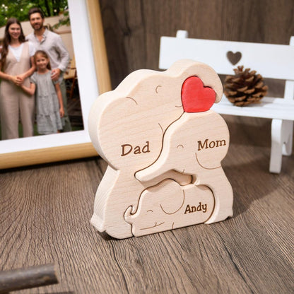🐘Wooden Elephant Family Puzzle – Animal Family Decor