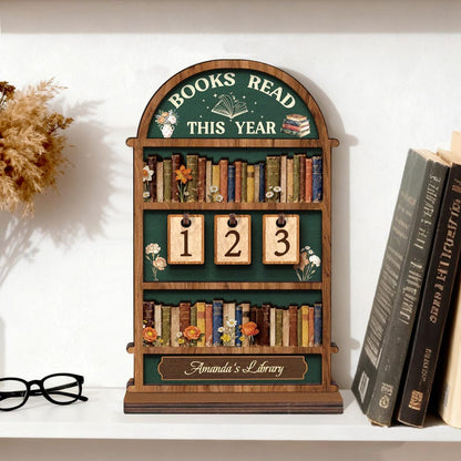 📚 Personalized Reading Tracker – Vintage Arched Wooden "Books Read This Year" Counter