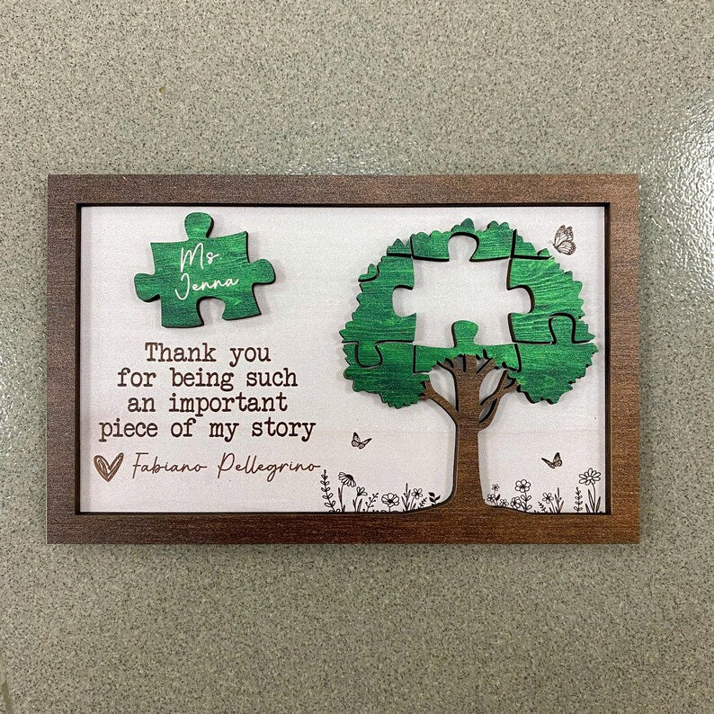🍎Personalized Teacher Appreciation Sign – “Thank You for Being an Important Piece of My Story”