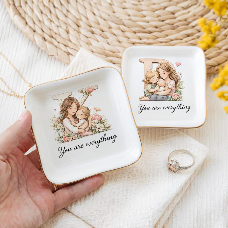 💍 Personalized Initial Jewelry Tray – “You Are Everything” with Floral Design
