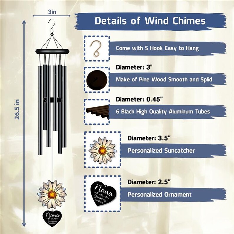 🌻 Personalized Nana Daisy Wind Chime