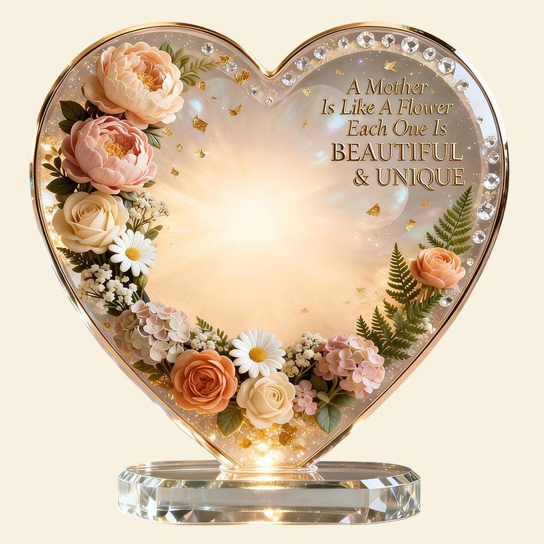 🌸 Personalized Photo Acrylic Plaque – A Mother Is Like a Flower