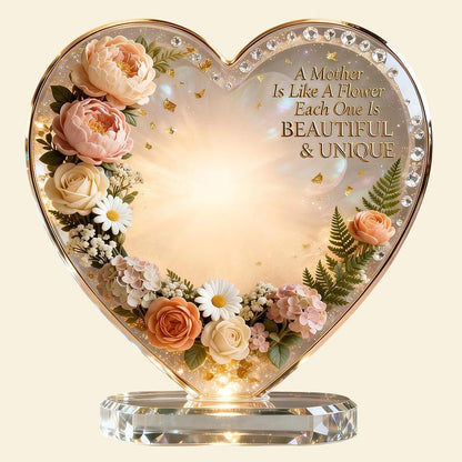 🌸 Personalized Photo Acrylic Plaque – A Mother Is Like a Flower