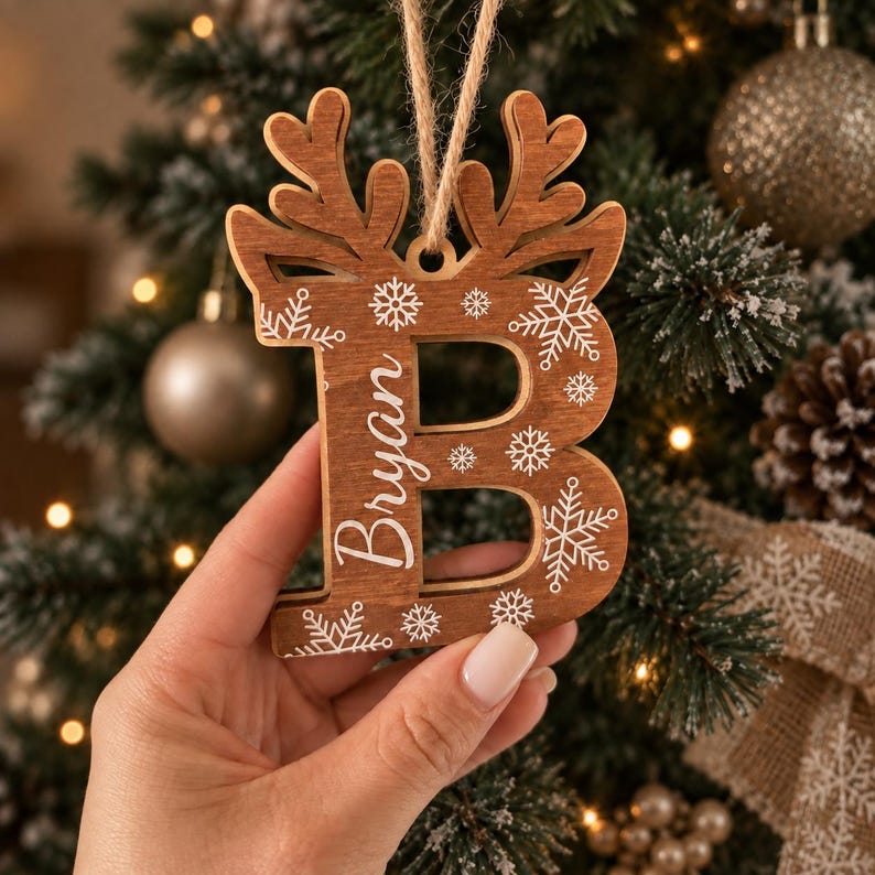 Custom Reindeer Initial Ornament