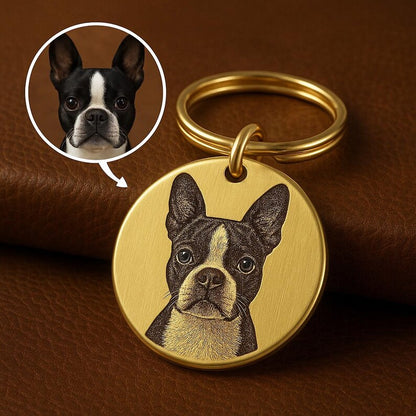 🔑Personalized Pet Photo Keychain – Custom Pet Portrait Engraved in Solid Brass