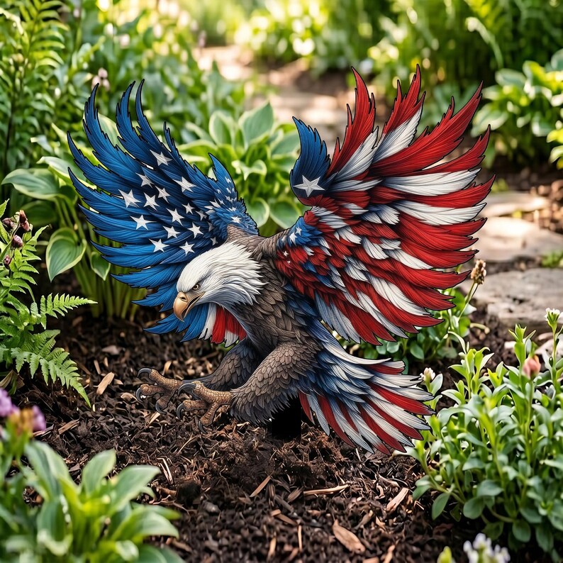 🦅 2D American Flag Eagle Metal Yard Stake