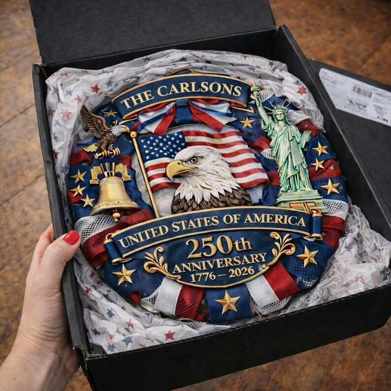 ✨Personalized America 250th Anniversary Wood Wreath – 1776-2026 Patriotic Door Sign