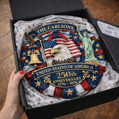 ✨Personalized America 250th Anniversary Wood Wreath – 1776-2026 Patriotic Door Sign