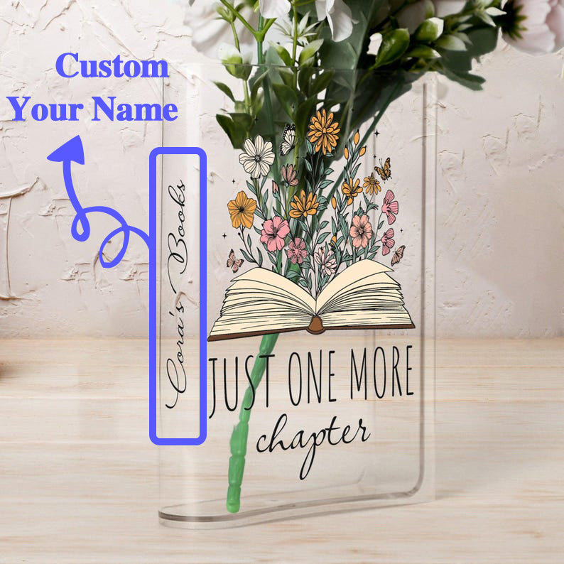 📖 Personalized Acrylic Book Vase – Custom Name Gift for Book Lovers