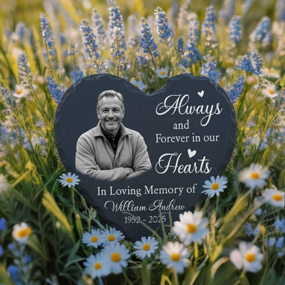 Custom Photo Memorial Garden Stone – Personalized Heart or Circle Slate Plaque
