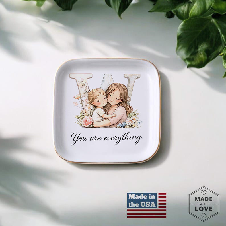 💍 Personalized Initial Jewelry Tray – “You Are Everything” with Floral Design